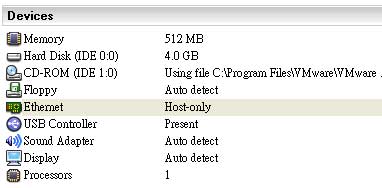 vmware的Ethernet設定為Host-only